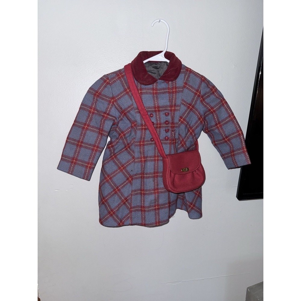 Vintage‎ 1950s Girl's Holiday Wool Coat Plaid & Red Purse Size 5